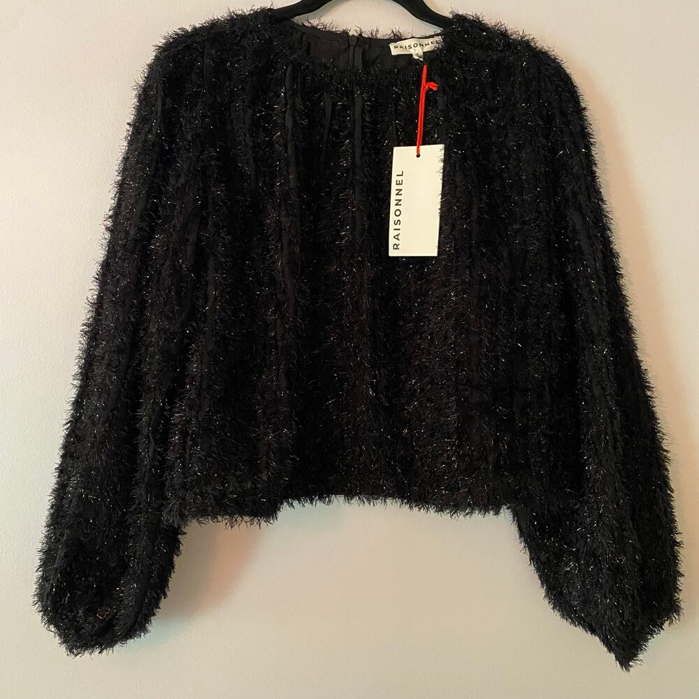 NWT Raisonnel Anthropologie Black Fringe Sheer Shimmer Overshirt Women's Small
